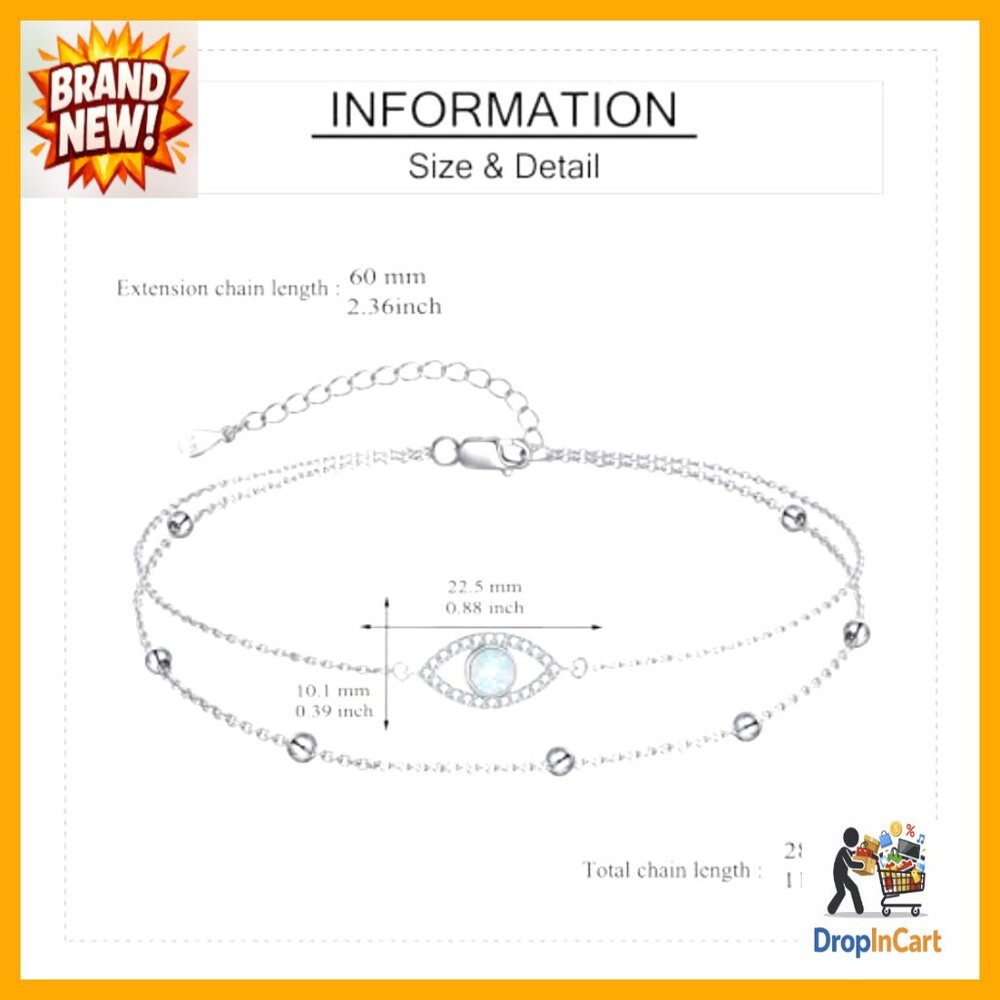 Sterling Silver Evil Eye Anklet Stackable Adjusta… - image 3